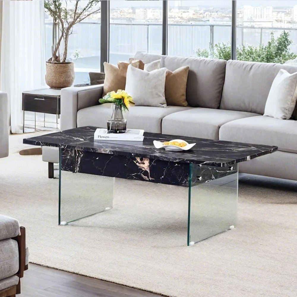 43.3 inch lift top coffee table w/storage black marble & tempered glass (300lb capacity) space saving, multi color