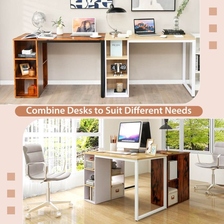 computer desk with 5 side shelves and durable metal frame