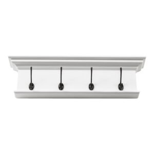 hms 28" modern white wood four hook hanging coat rack versatile furniture for home living room bedroom or gym