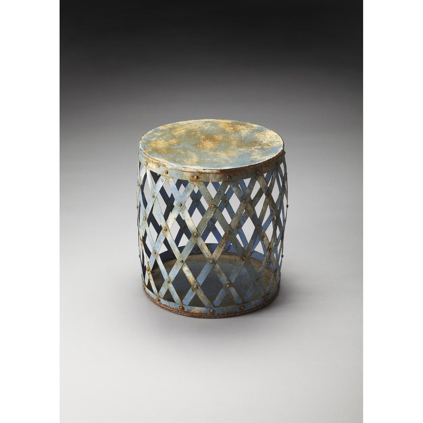 17" rustic blue iron lattice round top end table hms living room furniture