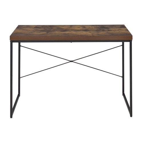 fcj solid wood writing desk weathered oak and black with metal sled base foldable computer table for home office