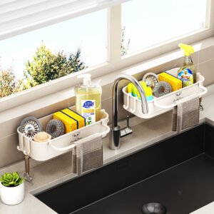 multi functional sink caddy,sponge holder for kitchen sink,rust resistant large capacity kitchen sink organizer for sponge