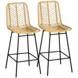set of 2 stylish durable rattan wicker counter stools with steel frame footrest stools & ottomans