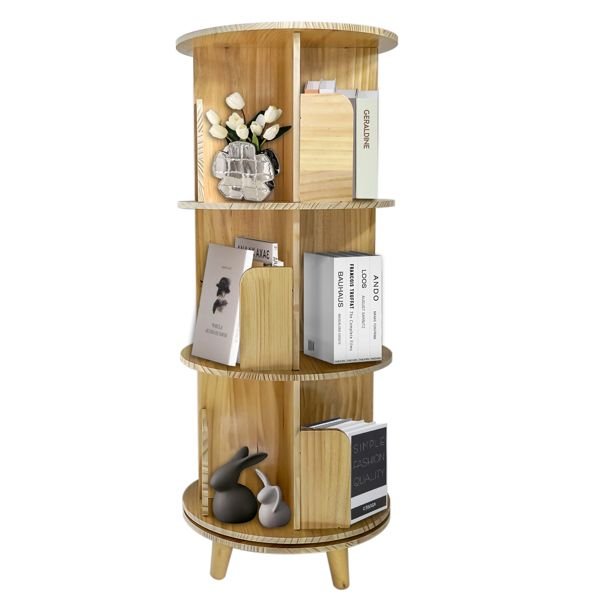 3 layer 360 rotation pine wood bookcase display rack and bookshelf