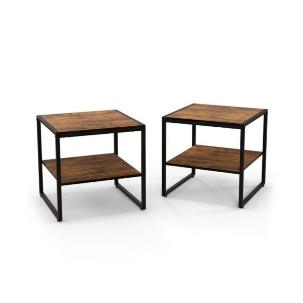 2 piece industrial style 2 tier side table set with open shelf for living room furniture