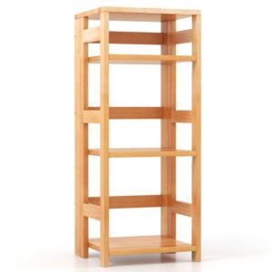 4 tier living room bookcase durable rubber wood with side fences elegant bookshelf for home office or classroom