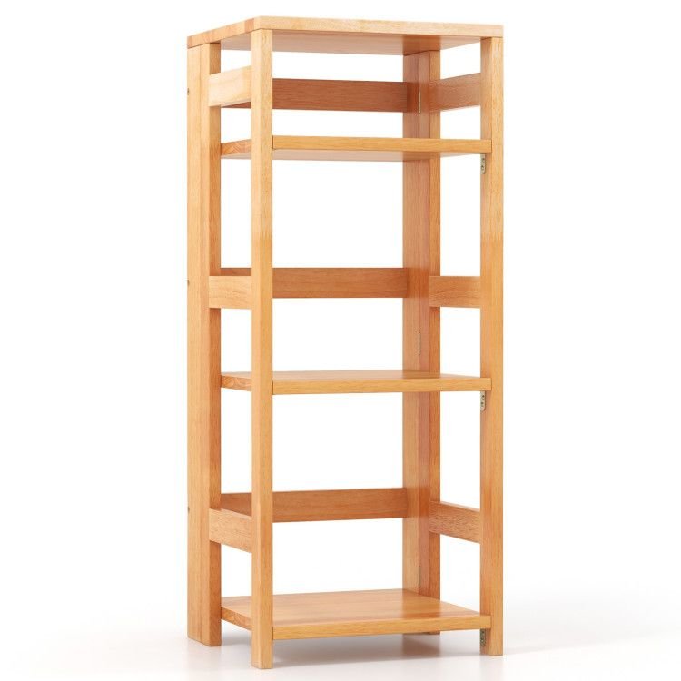 4 tier living room bookcase durable rubber wood with side fences elegant bookshelf for home office or classroom