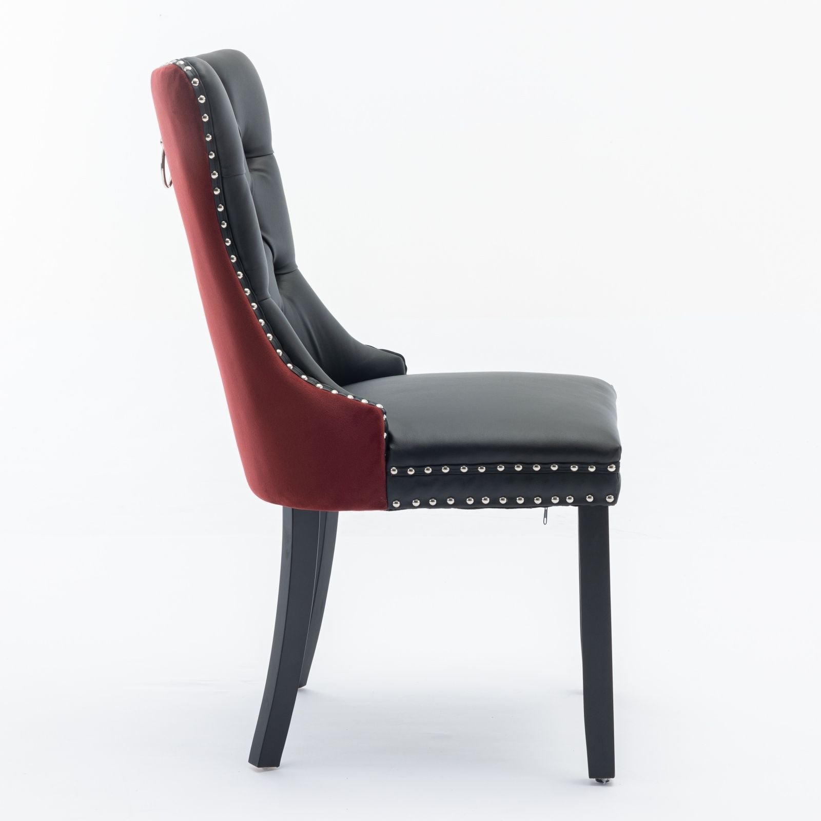 a&a furniture nikki collection modern tufted solid wood dining chair set velvet pu upholstered nailhead trim black wine red