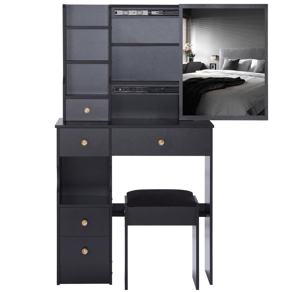 29.2" small size left drawer desktop vanity table + cushioned stool, large sliding, touch control, tri color switching