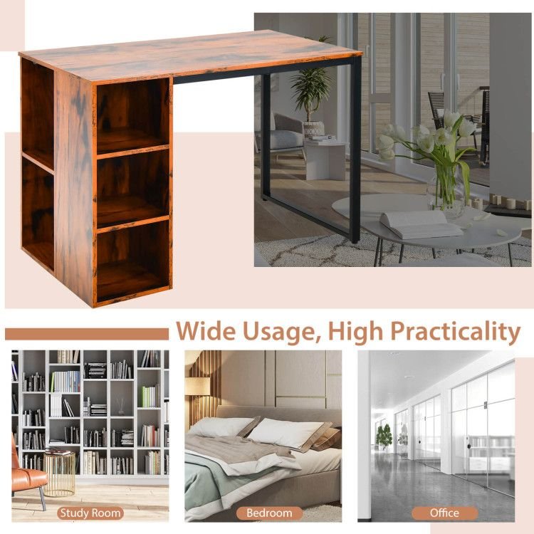 computer desk with 5 side shelves and durable metal frame