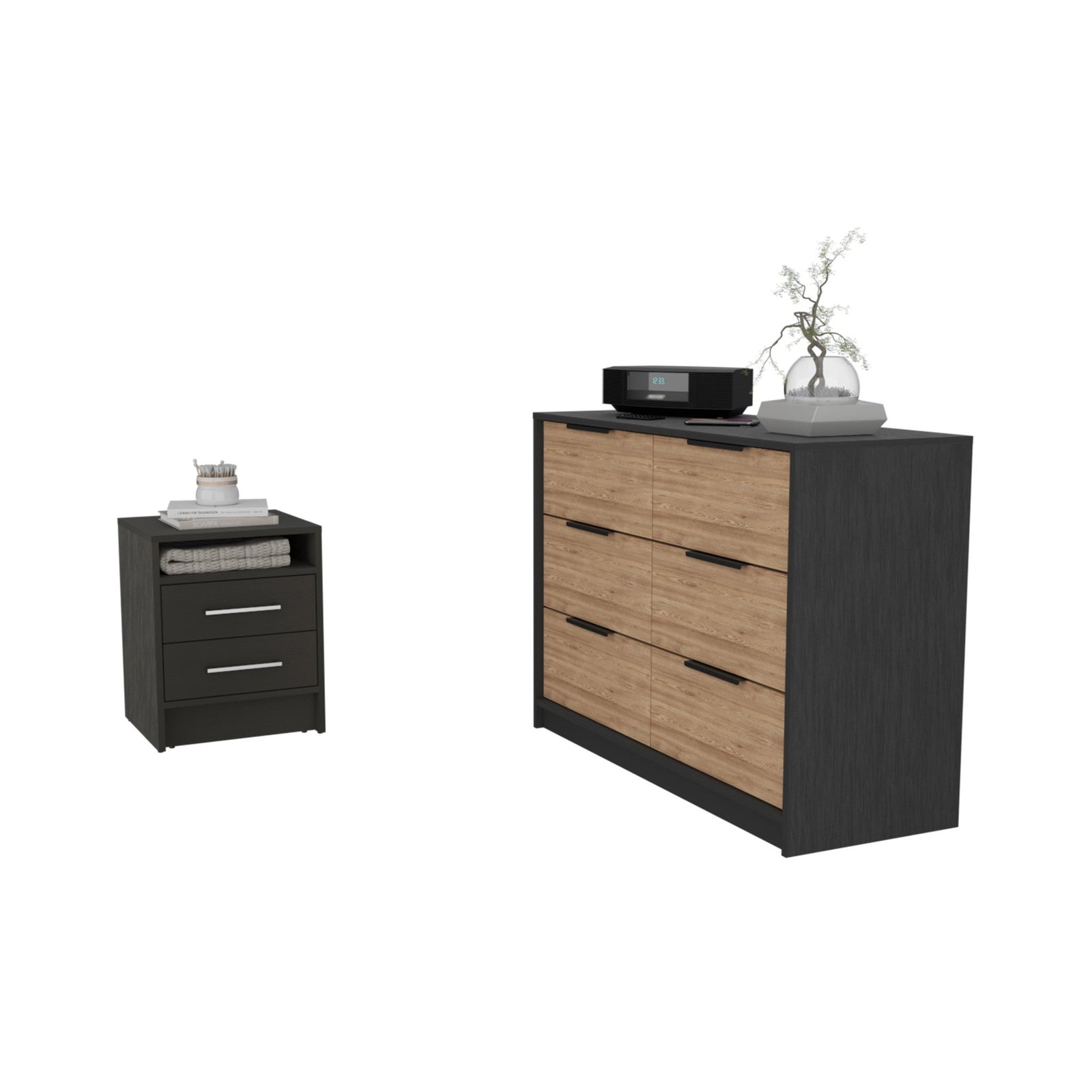 hms luxury two piece king size bedroom set black and gray solid wood farmhouse bed with storage for home furniture