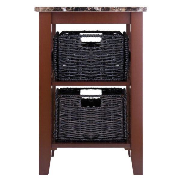 zoey living room furniture faux marble top side table with 2 baskets