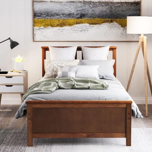 twin size wooden platform bed with headboard and footboard durable wood slat support