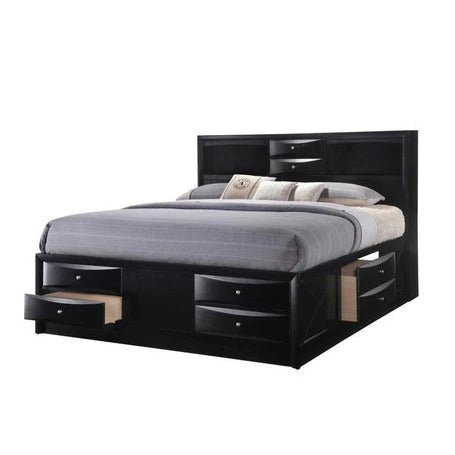 hms black carved abstract solid wood king bed frame with drawers up holstered bed