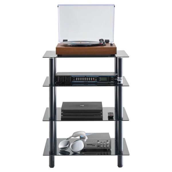 4 tier tempered glass av media stand strengthened audio video component cabinet corner shelf stereo rack stand tower for dvd