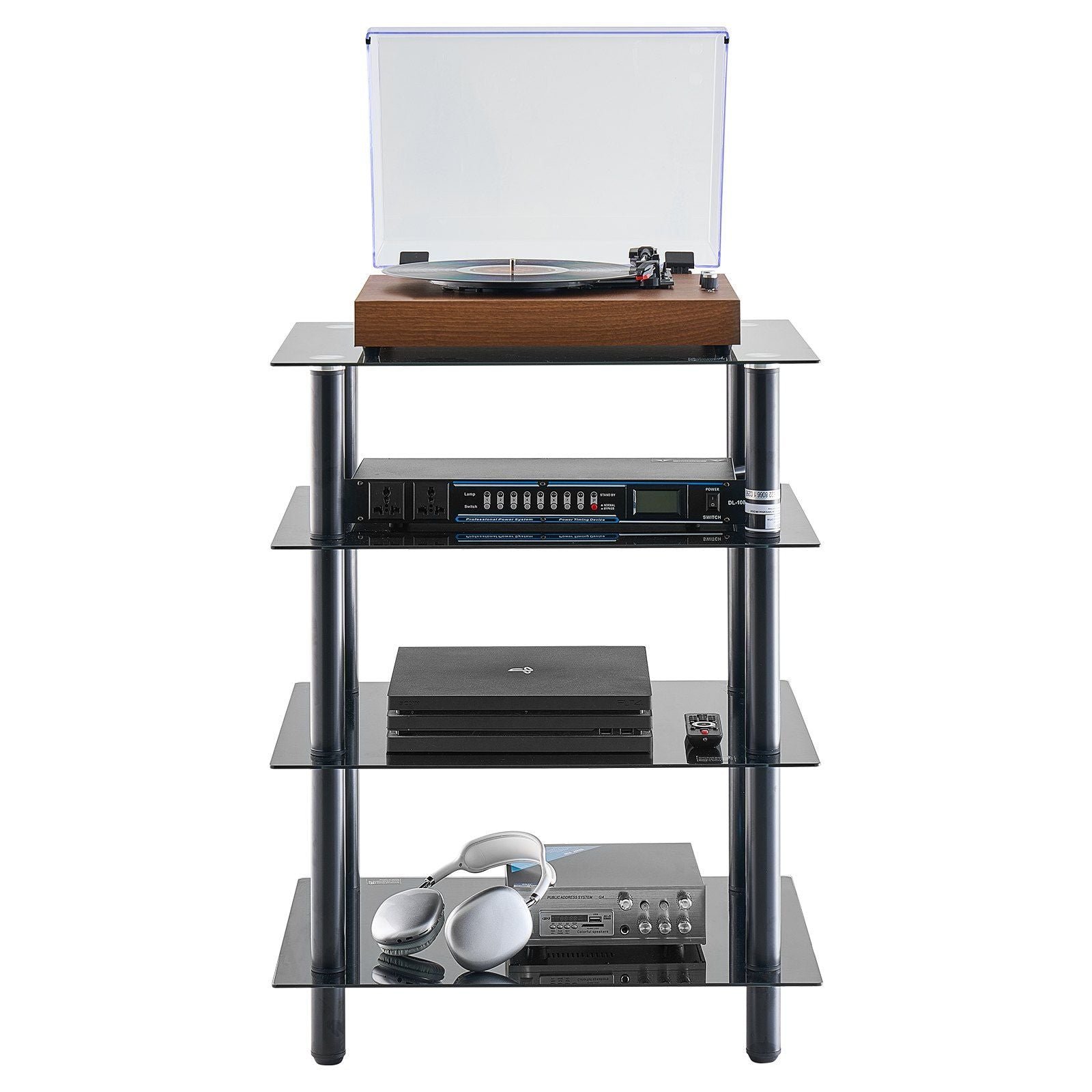 4 tier tempered glass av media stand strengthened audio video component cabinet corner shelf stereo rack stand tower for dvd
