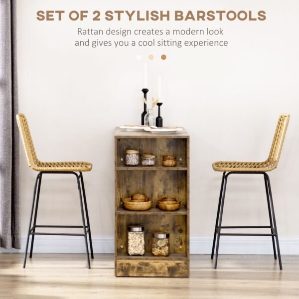 set of 2 stylish durable rattan wicker counter stools with steel frame footrest stools & ottomans