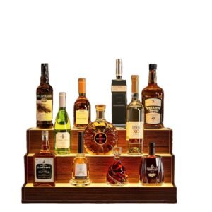24 inch led lighted liquor bottle display shelf wood panel style bar display shelves
