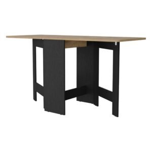 24" hms wood brown and black drop leaf trestle base dining table