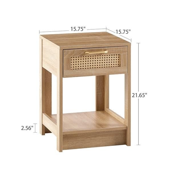 15.75" modern rattan end table with drawer nightstand for bedroom or living room natural