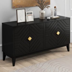 4 door sideboard storage cabinet with gold handle adjustable shelves for home bar living dining room black fcj