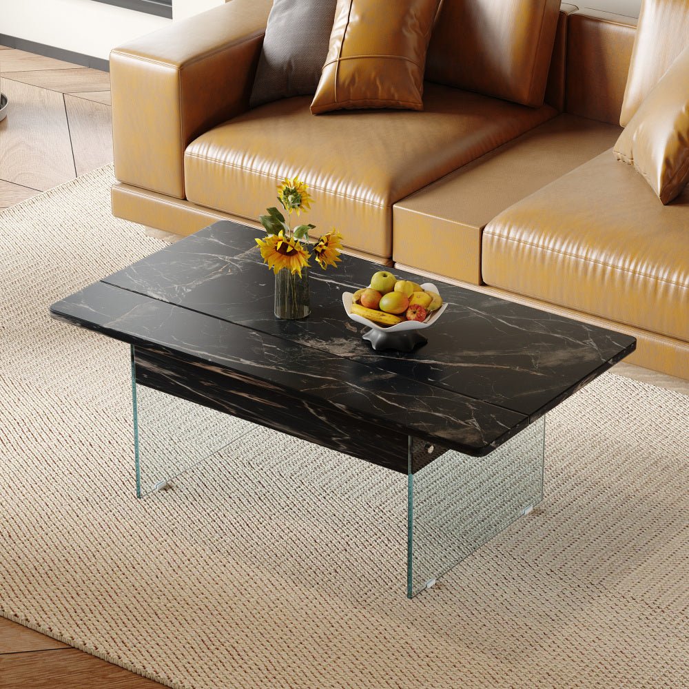 43.3 inch lift top coffee table w/storage black marble & tempered glass (300lb capacity) space saving, multi color