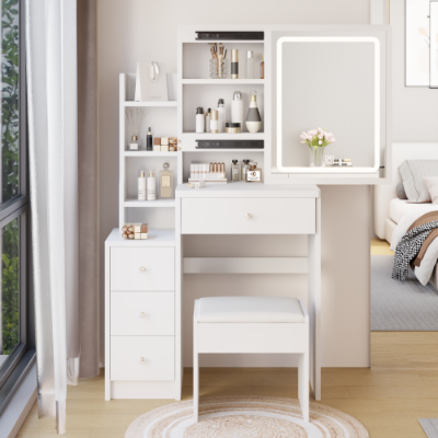 29.2 small space left bedside cabinet high capacity led mirror vanity table cushioned stool large sliding touch makeup vanities