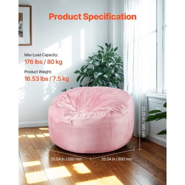3 feet bean bag chair removable washable cover 25d memory foam soft smooth dutch velvet bean bag sofas for bedroom playroom pink