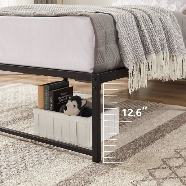 black metal bed frame platform mattress foundation steel slat support easy assembly no box spring needed no weekend shipment