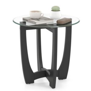23.5 inch round end side table for living room tempered glass tabletop furniture