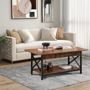2 tier industrial rectangular coffee table with practical storage shelf