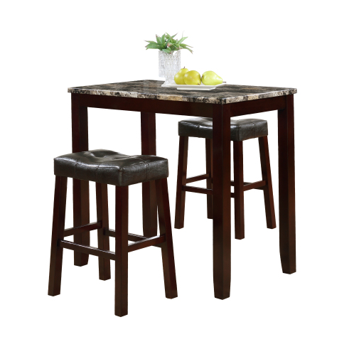 espresso glossy print marble breakfast table set 3 piece counter height with stools by fcj dining room furniture