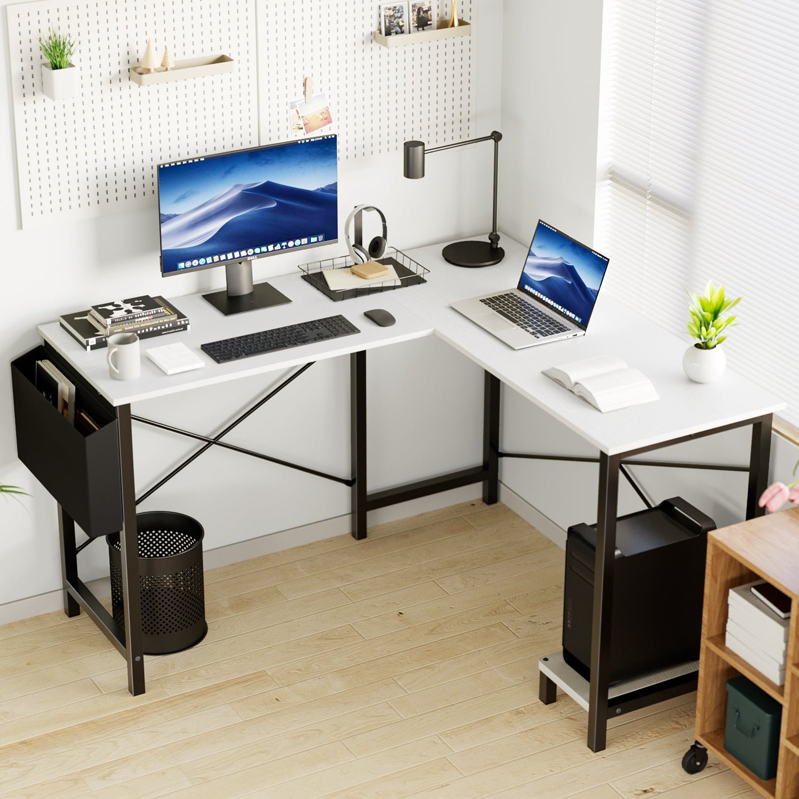 fcj adjustable l shaped gaming laptop desk portable metal computer desk cooling foldable extendable for home office hotel use