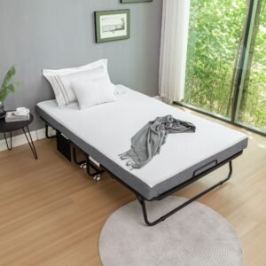 75 in. x 45 in. portable metal frame rollaway bed memory foam mattress wheels 45 in. x 75 in. folding metal bed bedroom