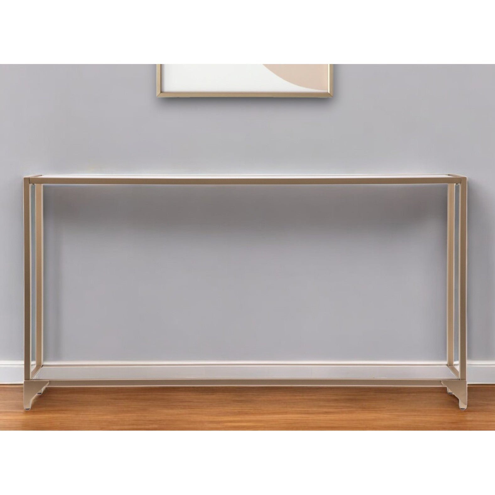 hms 56" clear and gold glass mirrored frame console table with shelves elegant home décor console tables