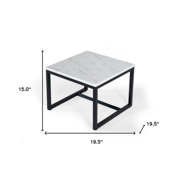 15" hms black and white stone and metal square end table for living room furniture