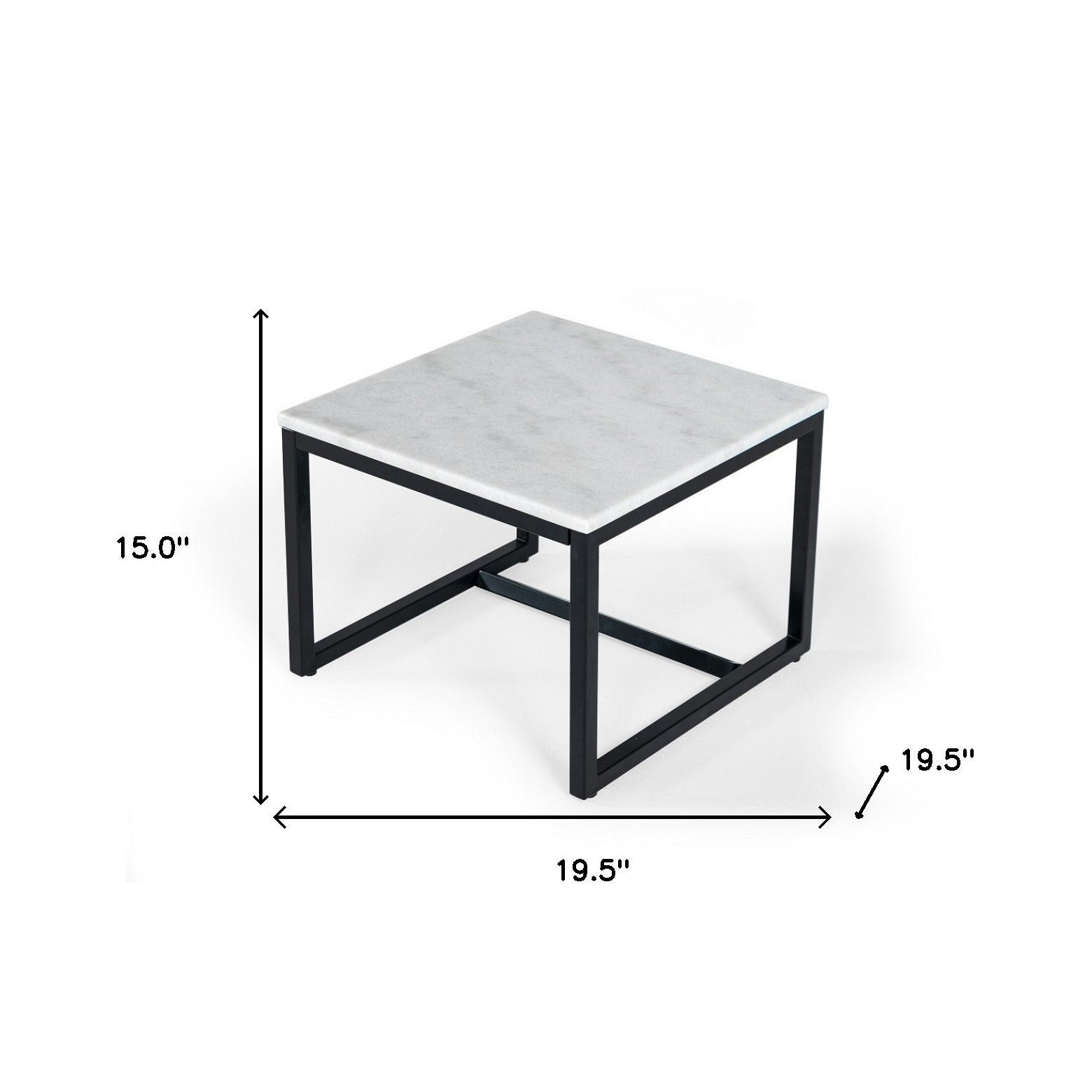 15" hms black and white stone and metal square end table for living room furniture