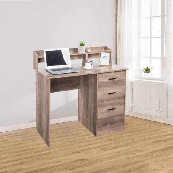 gray embossed particleboard computer desk three drawers 110*50*95cm triamine laminated desktop for hanging letter size documents