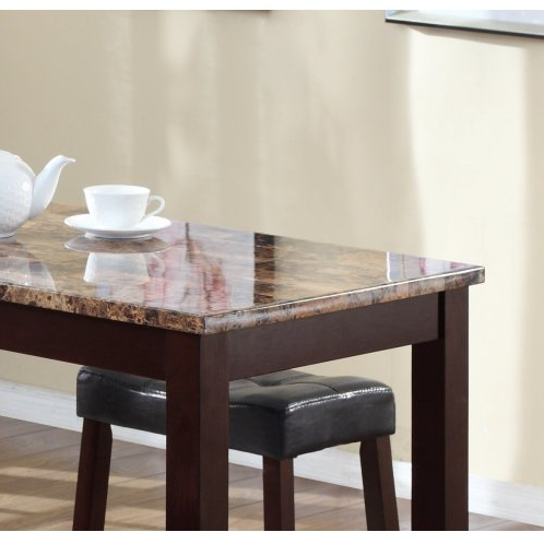 espresso glossy print marble breakfast table set 3 piece counter height with stools by fcj dining room furniture