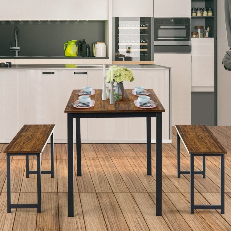 dining room set with 3 pieces includes table and 2 benches for kitchen bar use