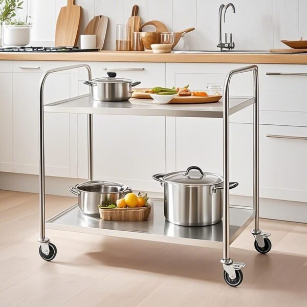 2x 2 tier 86x54x94cm stainless steel large round food cart trolley kitchen islands & carts utility