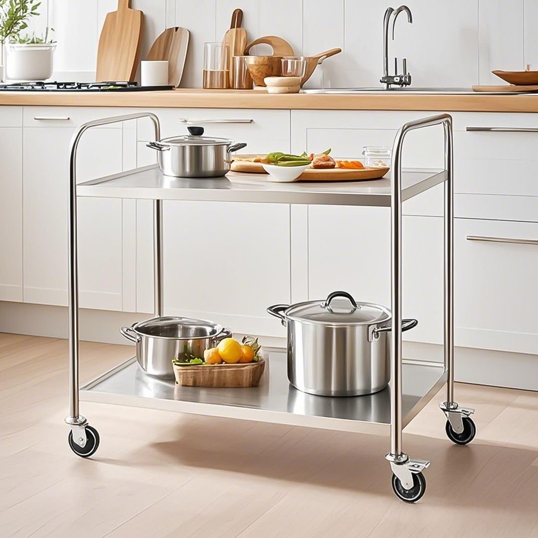 2x 2 tier 86x54x94cm stainless steel large round food cart trolley kitchen islands & carts utility