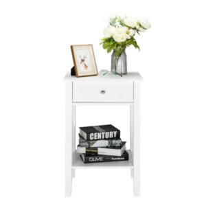 white two layer bedside table and coffee table with drawer nightstands