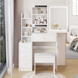 29.2 small space left bedside cabinet high capacity led mirror vanity table cushioned stool large sliding touch makeup vanities