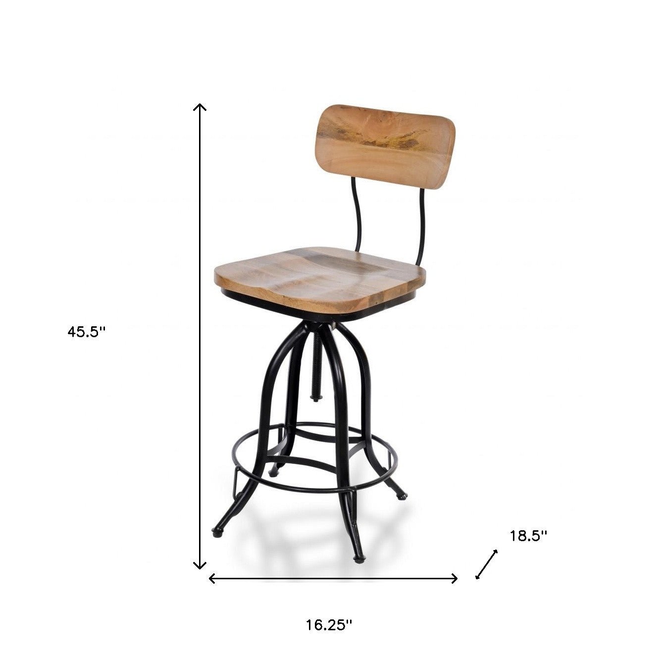 hms counter height swivel bar chair in brown and black solid wood and steel for living room