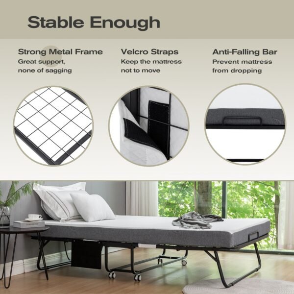 75 in. x 45 in. portable metal frame rollaway bed memory foam mattress wheels 45 in. x 75 in. folding metal bed bedroom