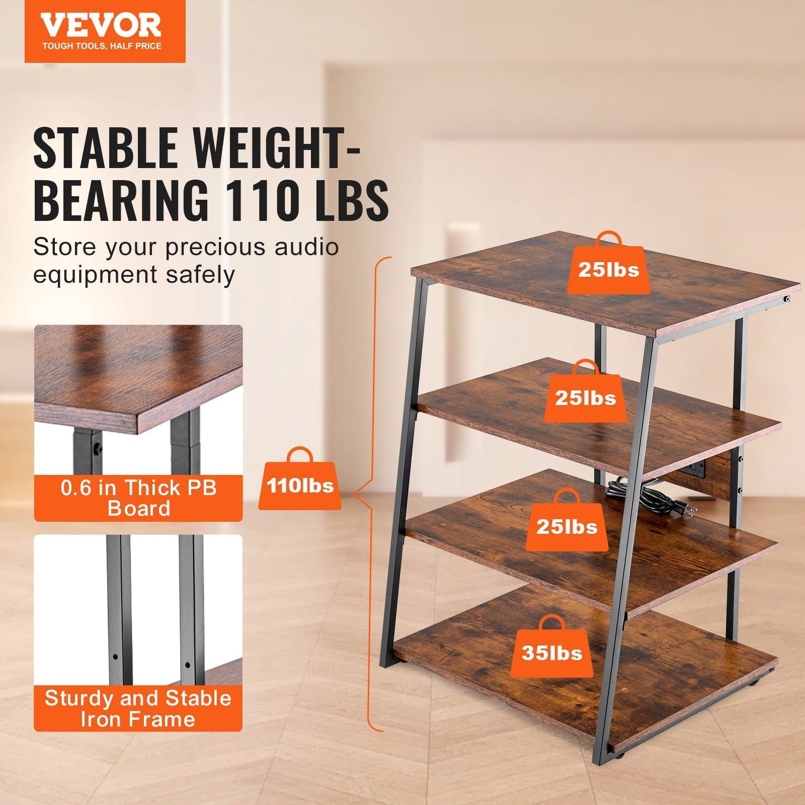 4 tier brown wooden shelves corner tv stand led lights height adjustable av media stand for dvd players cable boxes games