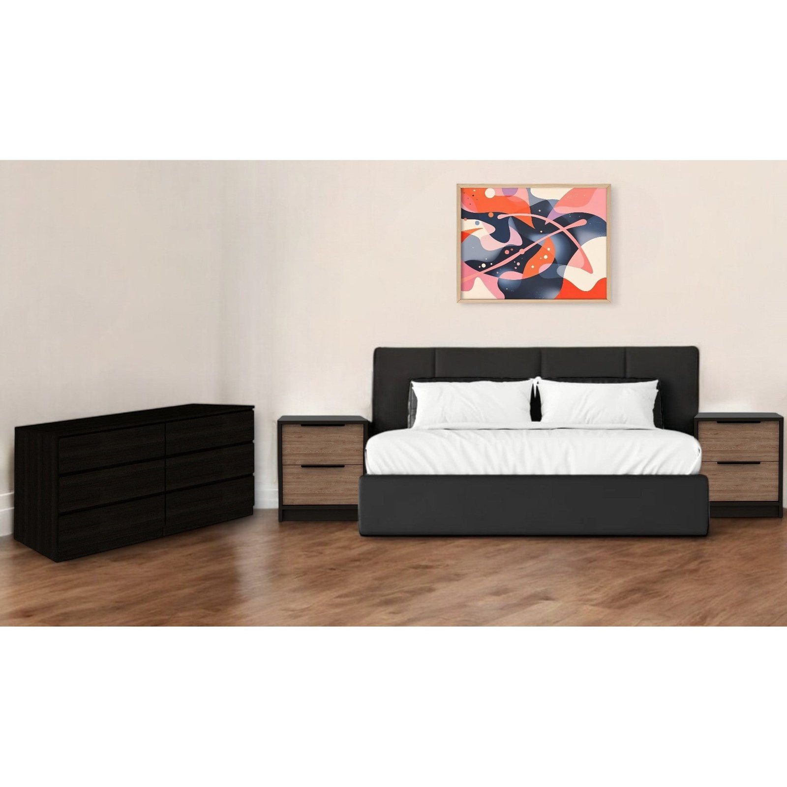 hms modern luxury three piece brown and black king size bedroom set european style solid wood furniture for home use