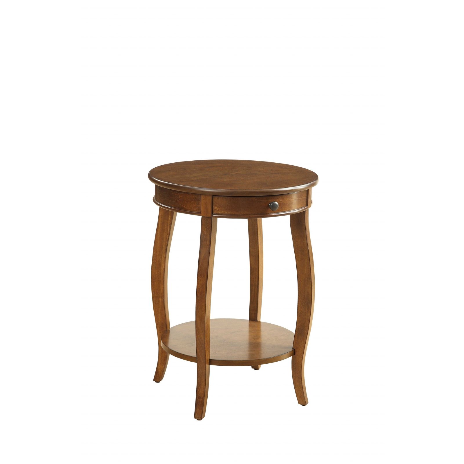 24" hms brown solid wood round end table with shelf for living room cabinets