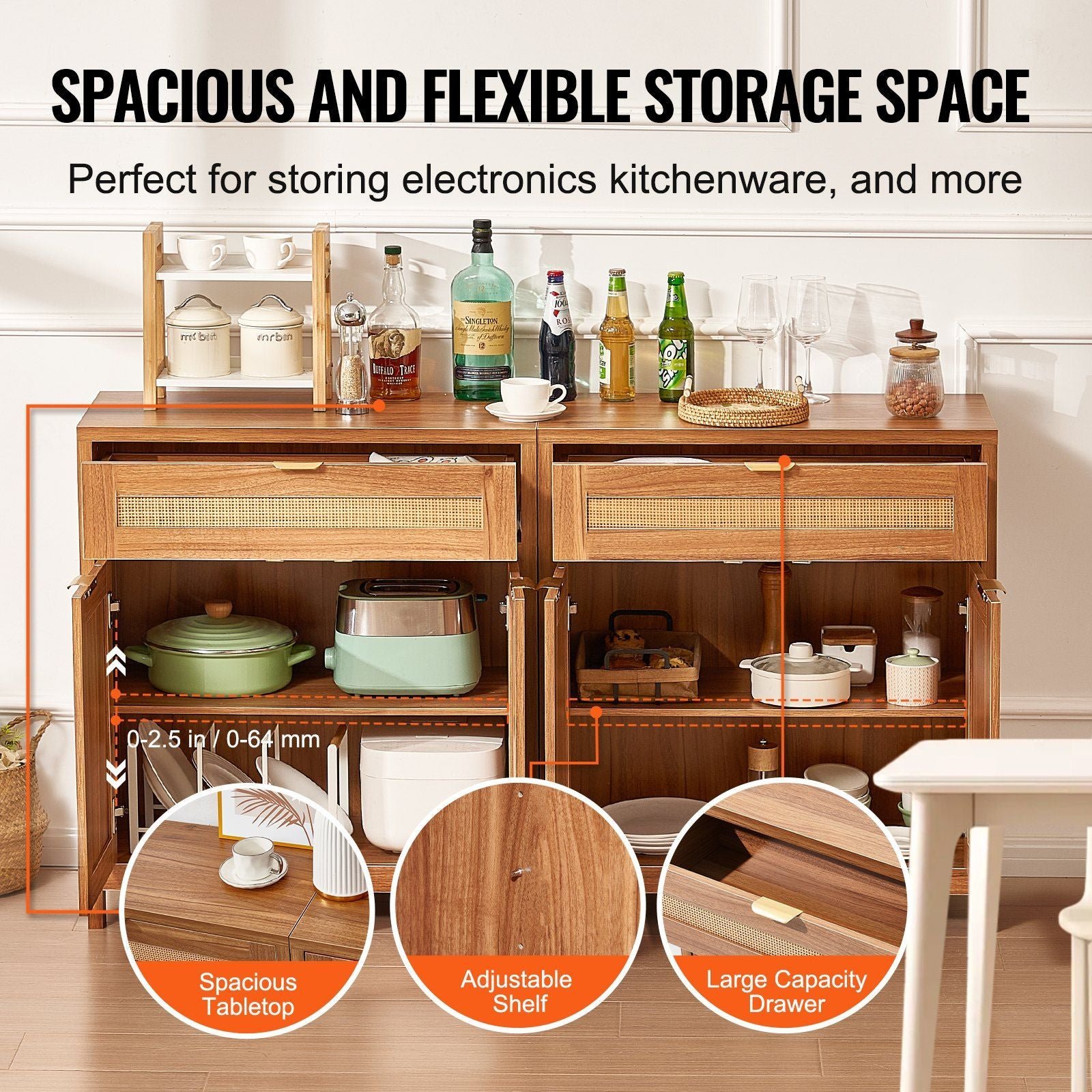 set of 2 natural rattan kitchen cabinets with 4 doors 2 drawers adjustable shelves
